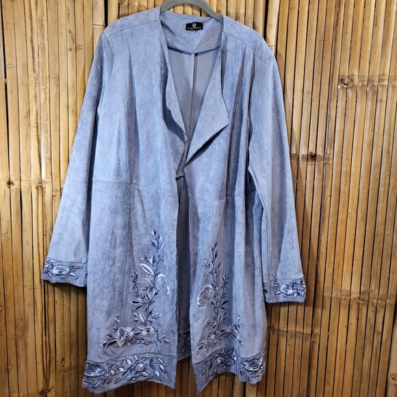 Curations Jackets & Blazers - Curations Open Jacket Faux Suede XL Embroidered Light Blue